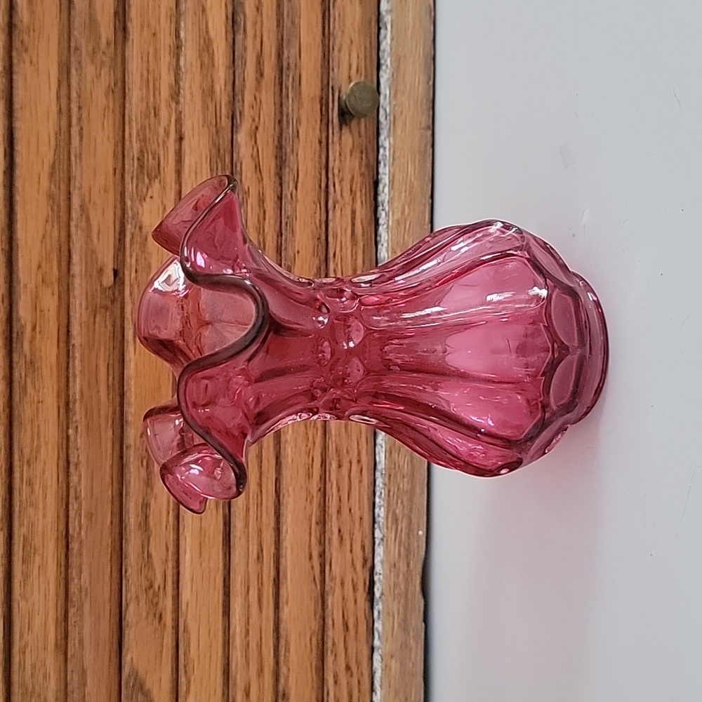 vintage fenton cranberry ruffled glass vase antique fluted